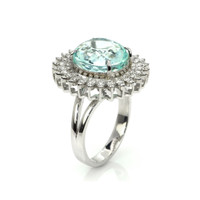 12.55 Ct. Paraiba Tourmaline Natural Diamond Pave Ring, 18K White Gold Image