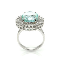 12.55 Ct. Paraiba Tourmaline Natural Diamond Pave Ring, 18K White Gold Image