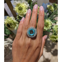 12.55 Ct. Paraiba Tourmaline Natural Diamond Pave Ring, 18K White Gold Life Style