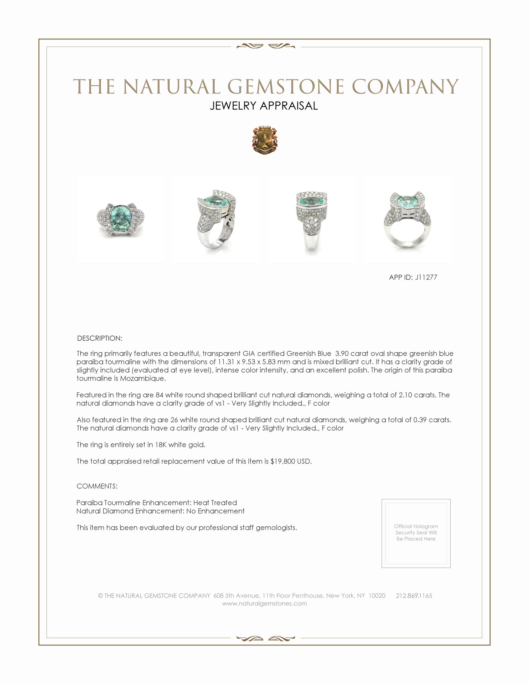 3.90 Ct. Greenish Blue Paraiba Tourmaline and Natural Diamond Antique Style Ring, 18K White Gold