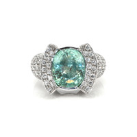 3.90 Ct. Paraiba Tourmaline Natural Diamond Antique Style Ring, 18K White Gold Video