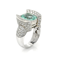 3.90 Ct. Paraiba Tourmaline Natural Diamond Antique Style Ring, 18K White Gold Image