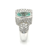 3.90 Ct. Paraiba Tourmaline Natural Diamond Antique Style Ring, 18K White Gold Image