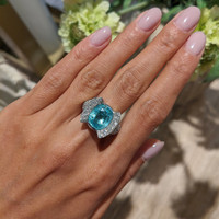 3.90 Ct. Paraiba Tourmaline Natural Diamond Antique Style Ring, 18K White Gold Life Style
