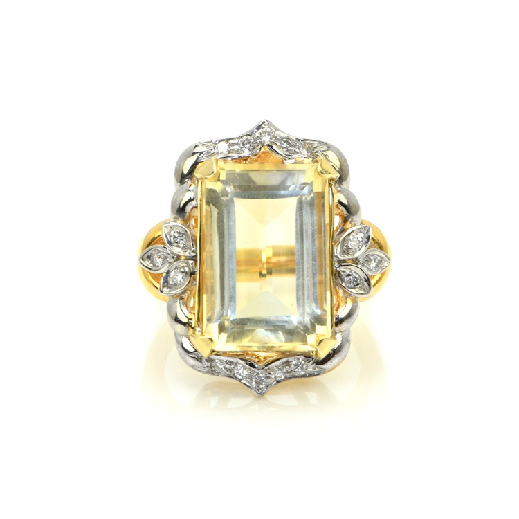 9.95 Ct. Citrine Natural Diamond Antique Style Ring, 18K White & Yellow