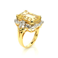 9.95 Ct. Citrine Natural Diamond Antique Style Ring, 18K White & Yellow Image