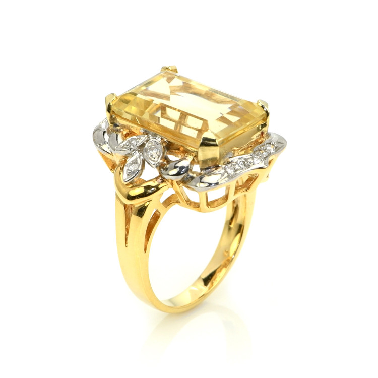9.95 Ct. Citrine Natural Diamond Antique Style Ring, 18K White & Yellow