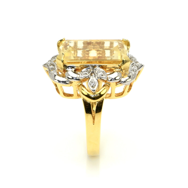9.95 Ct. Citrine Natural Diamond Antique Style Ring, 18K White & Yellow