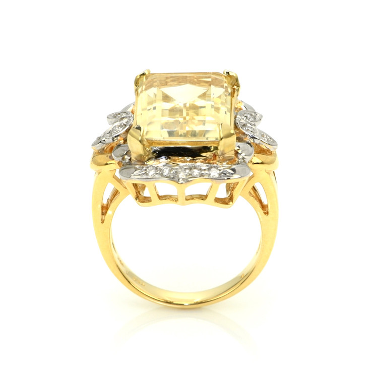 9.95 Ct. Citrine Natural Diamond Antique Style Ring, 18K White & Yellow