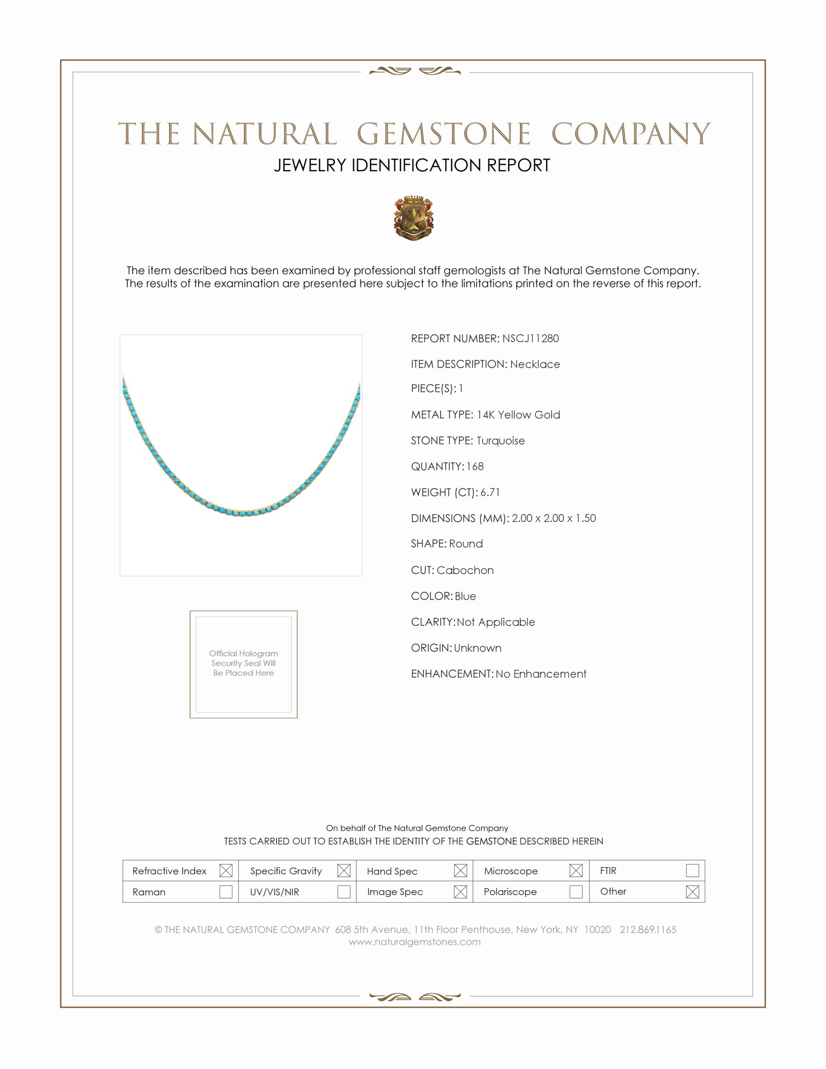 6.71 Ct. Turquoise Accent Stones Necklace, 14K Yellow Gold