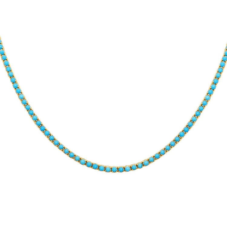 6.71 Ct. Turquoise Accent Stones Necklace, 14K Yellow Gold