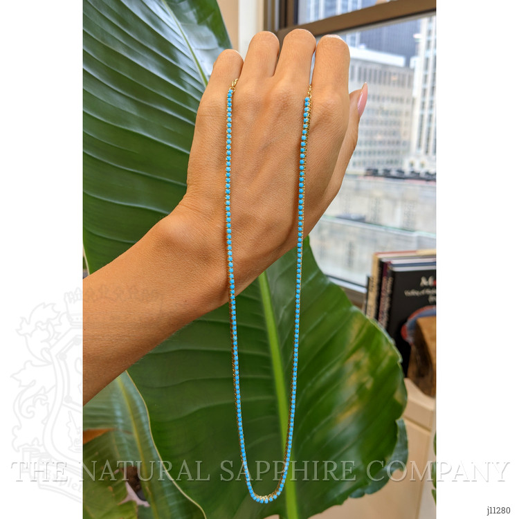 6.71 Ct. Turquoise Accent Stones Necklace, 14K Yellow Gold