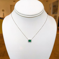 0.92 Ct. Emerald Natural Diamond Halo Necklace, 14K White Gold Image