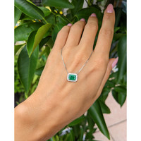 0.92 Ct. Emerald Natural Diamond Halo Necklace, 14K White Gold Life Style