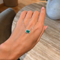 0.92 Ct. Emerald Natural Diamond Halo Necklace, 14K White Gold Life Style