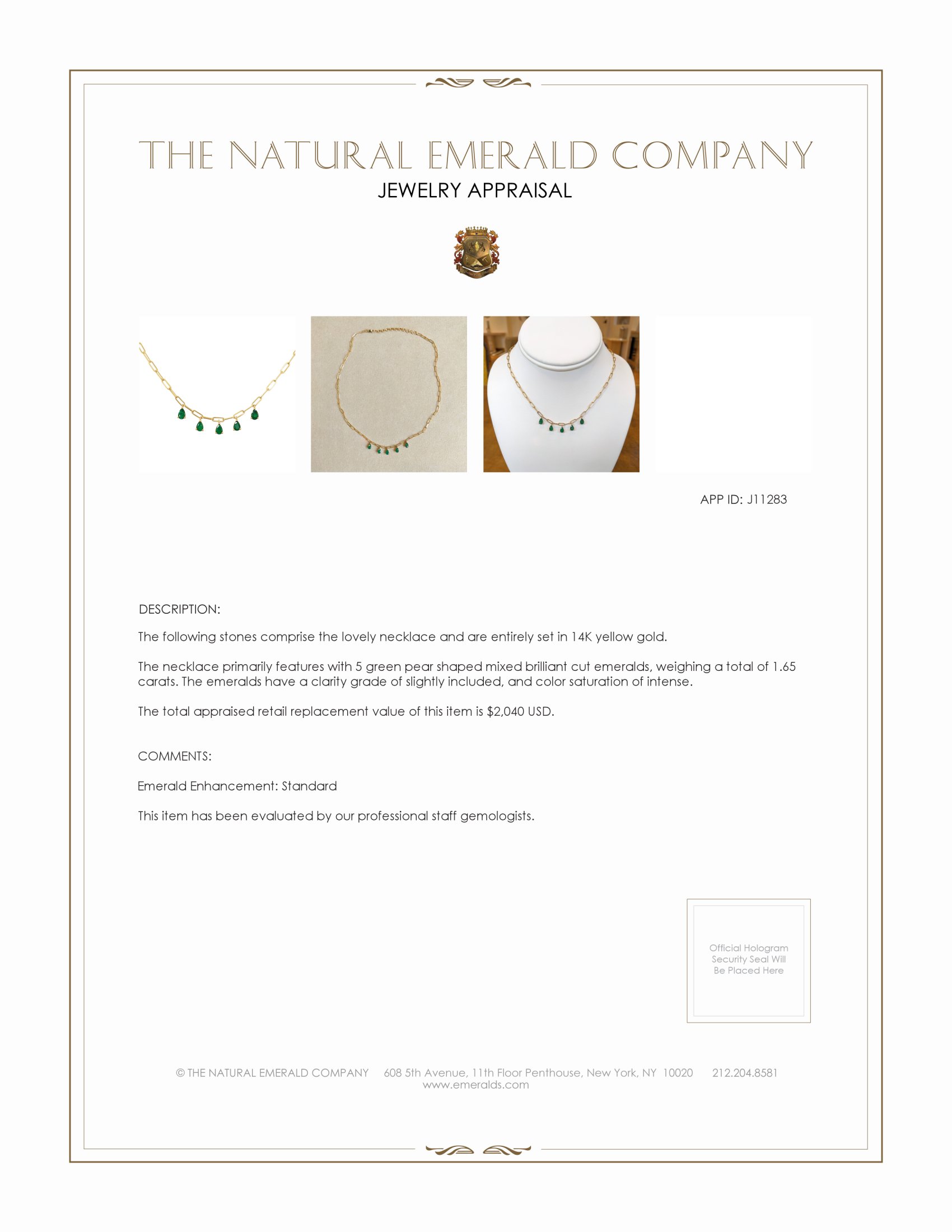 1.65 Ct. Emerald Accent Stones Necklace, 14K Yellow Gold