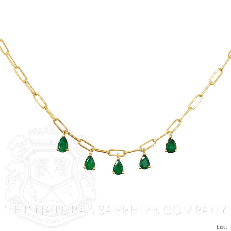 1.65 Ct. Emerald Accent Stones Necklace, 14K Yellow Gold
