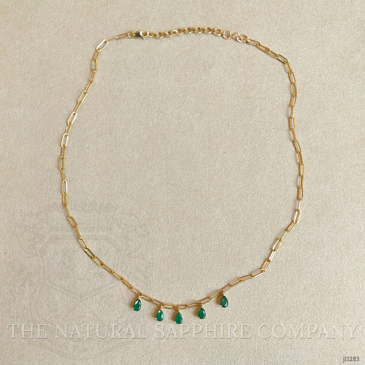 1.65 Ct. Emerald Accent Stones Necklace, 14K Yellow Gold