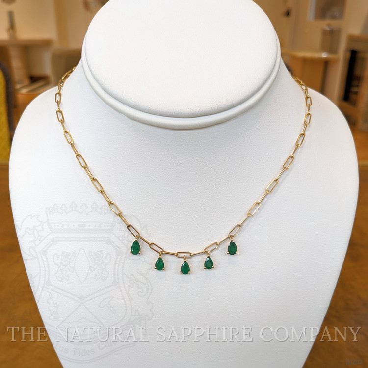 1.65 Ct. Emerald Accent Stones Necklace, 14K Yellow Gold