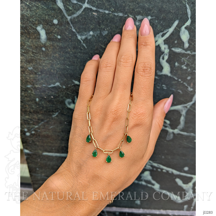 1.65 Ct. Emerald Accent Stones Necklace, 14K Yellow Gold