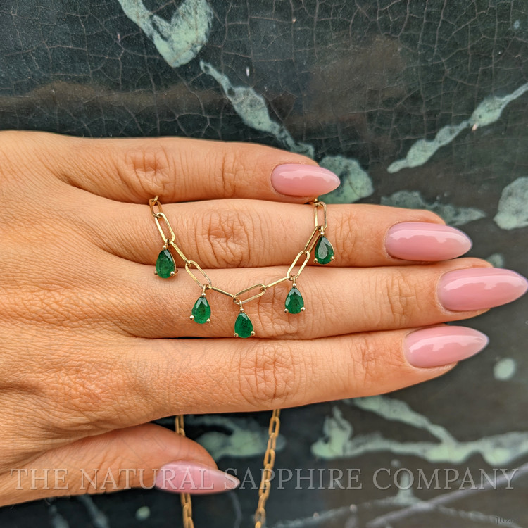 1.65 Ct. Emerald Accent Stones Necklace, 14K Yellow Gold