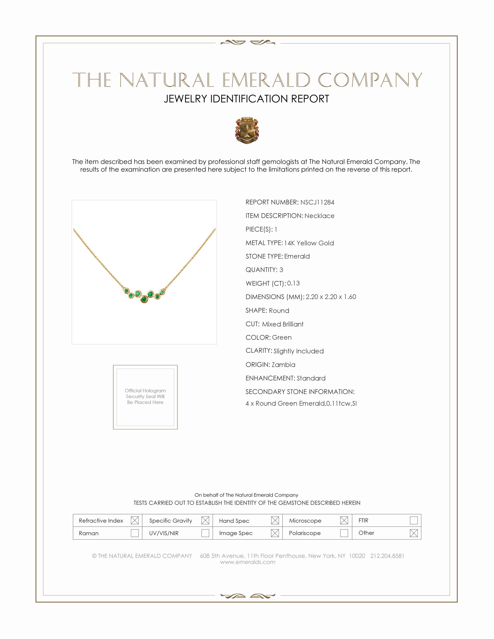0.13 Ct. Emerald Bezel Necklace, 14K Yellow Gold