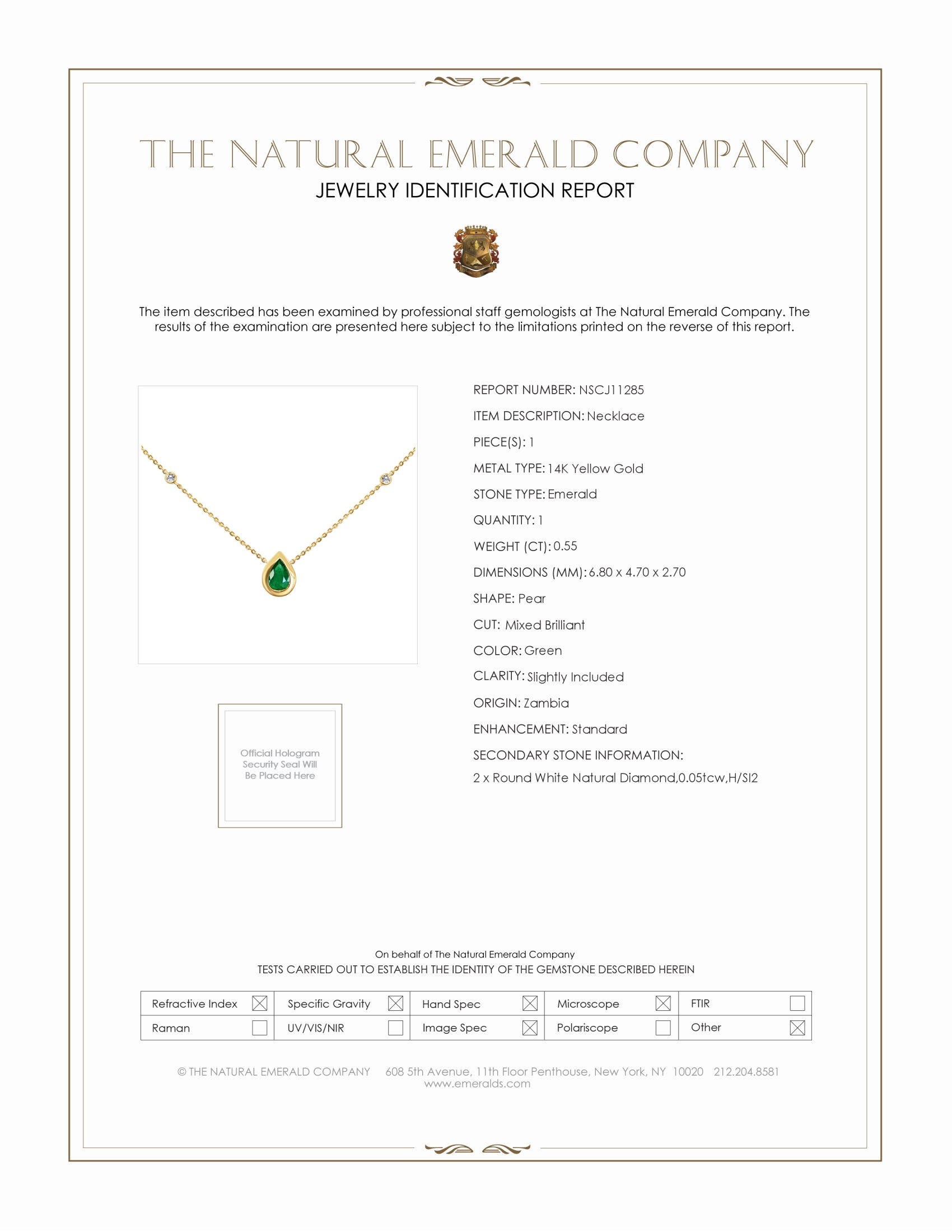 0.55 Ct. Emerald Natural Diamond Bezel Necklace, 14K Yellow Gold
