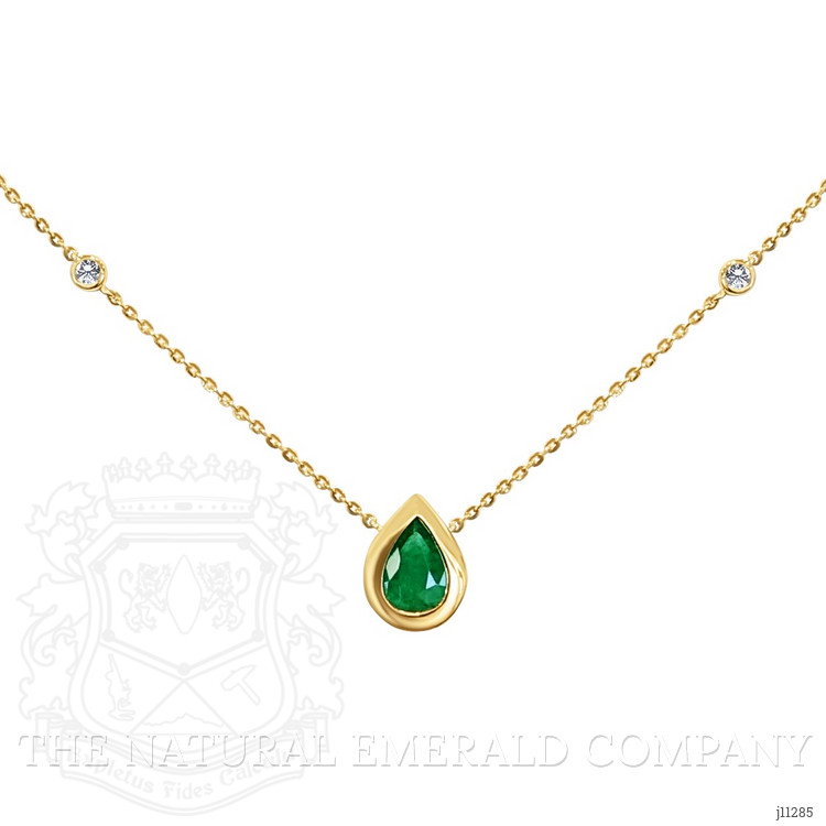 0.55 Ct. Emerald Natural Diamond Bezel Necklace, 14K Yellow Gold