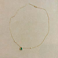 0.55 Ct. Emerald Natural Diamond Bezel Necklace, 14K Yellow Gold Image