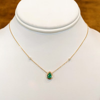 0.55 Ct. Emerald Natural Diamond Bezel Necklace, 14K Yellow Gold Image