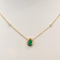 0.55 Ct. Emerald Natural Diamond Bezel Necklace, 14K Yellow Gold Image