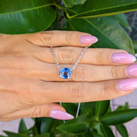 5.07 Ct. Bi Color Sapphire Solitaire Necklace, Platinum 950 Life Style