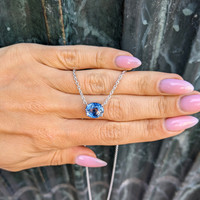 5.07 Ct. Bi Color Sapphire Solitaire Necklace, Platinum 950 Life Style