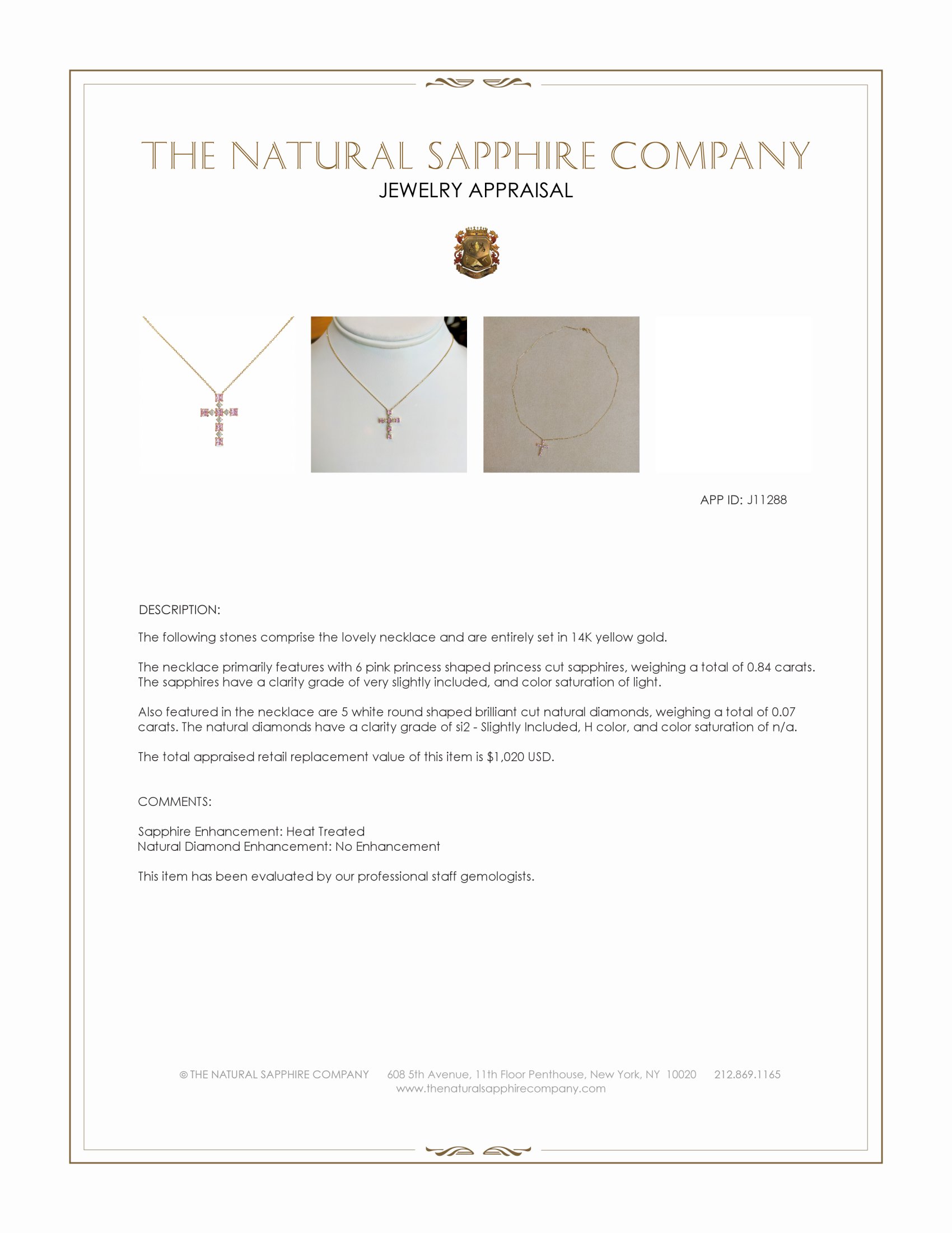0.84 Ct. Pink Sapphire and Natural Diamond Religious Necklace, 14K Yellow Gold