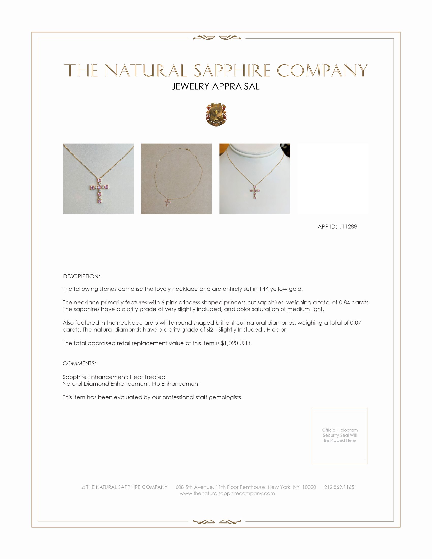 0.84 Ct. Pink Sapphire and Natural Diamond Religious Necklace, 14K Yellow Gold