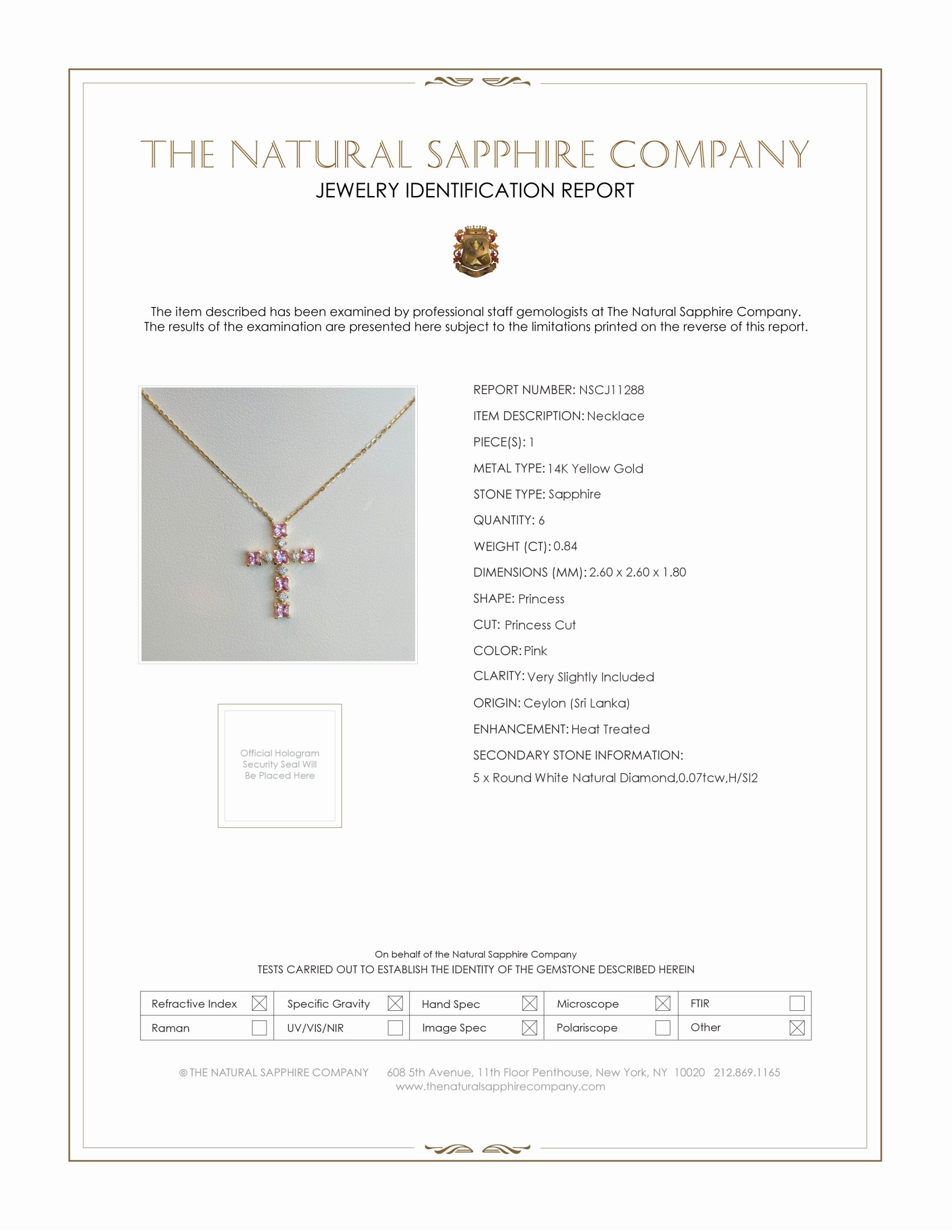 0.84 Ct. Pink Sapphire and Natural Diamond Religious Necklace, 14K Yellow Gold