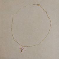 0.84 Ct. Pink Sapphire and Natural Diamond Religious Necklace, 14K Yellow Gold Image