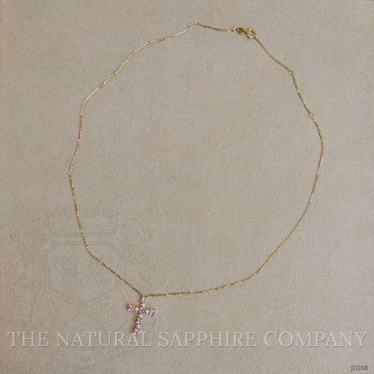 0.84 Ct. Pink Sapphire and Natural Diamond Religious Necklace, 14K Yellow Gold