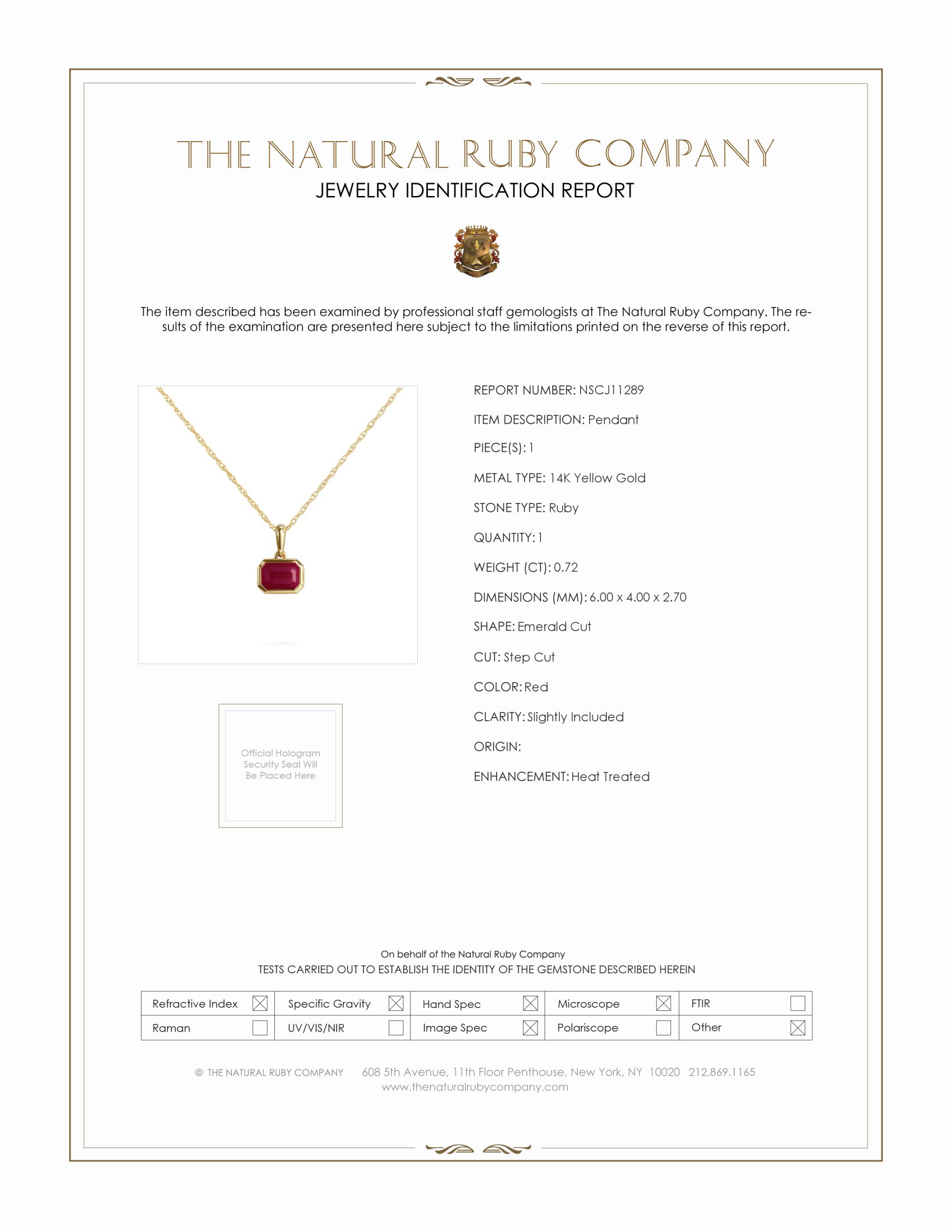 0.72 Ct. Ruby Bezel Pendant, 14K Yellow Gold