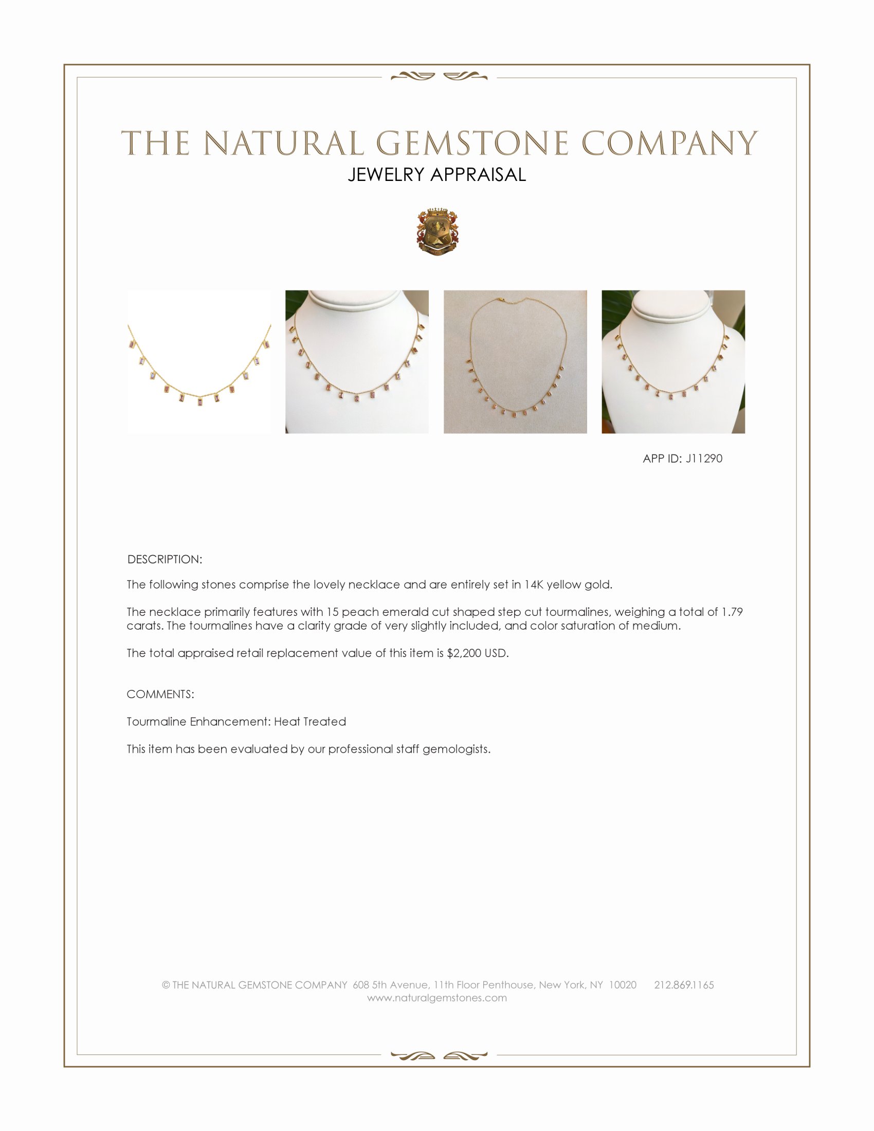 1.79 Ct. Peach Tourmaline Bezel Necklace, 14K Yellow Gold