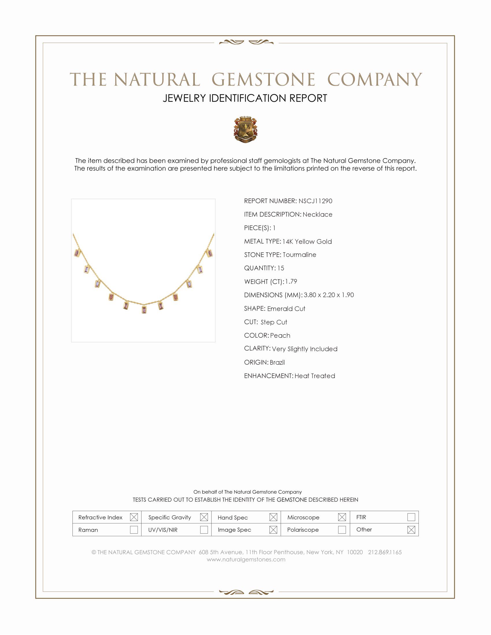 1.79 Ct. Peach Tourmaline Bezel Necklace, 14K Yellow Gold