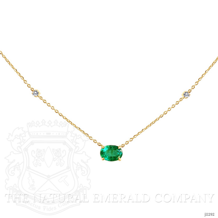 0.73 Ct. Emerald and Natural Diamond Accent Stones Necklace, 14K Yellow Gold
