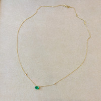 0.73 Ct. Emerald and Natural Diamond Accent Stones Necklace, 14K Yellow Gold Image
