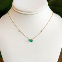 0.73 Ct. Emerald and Natural Diamond Accent Stones Necklace, 14K Yellow Gold Image