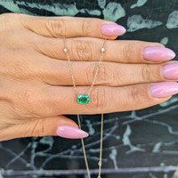 0.73 Ct. Emerald and Natural Diamond Accent Stones Necklace, 14K Yellow Gold Life Style