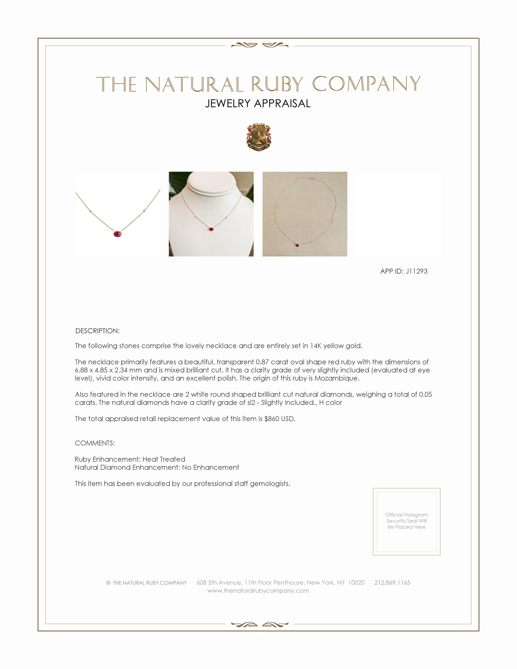 0.87 Ct. Ruby and Natural Diamond Accent Stones Necklace, 14K Yellow Gold