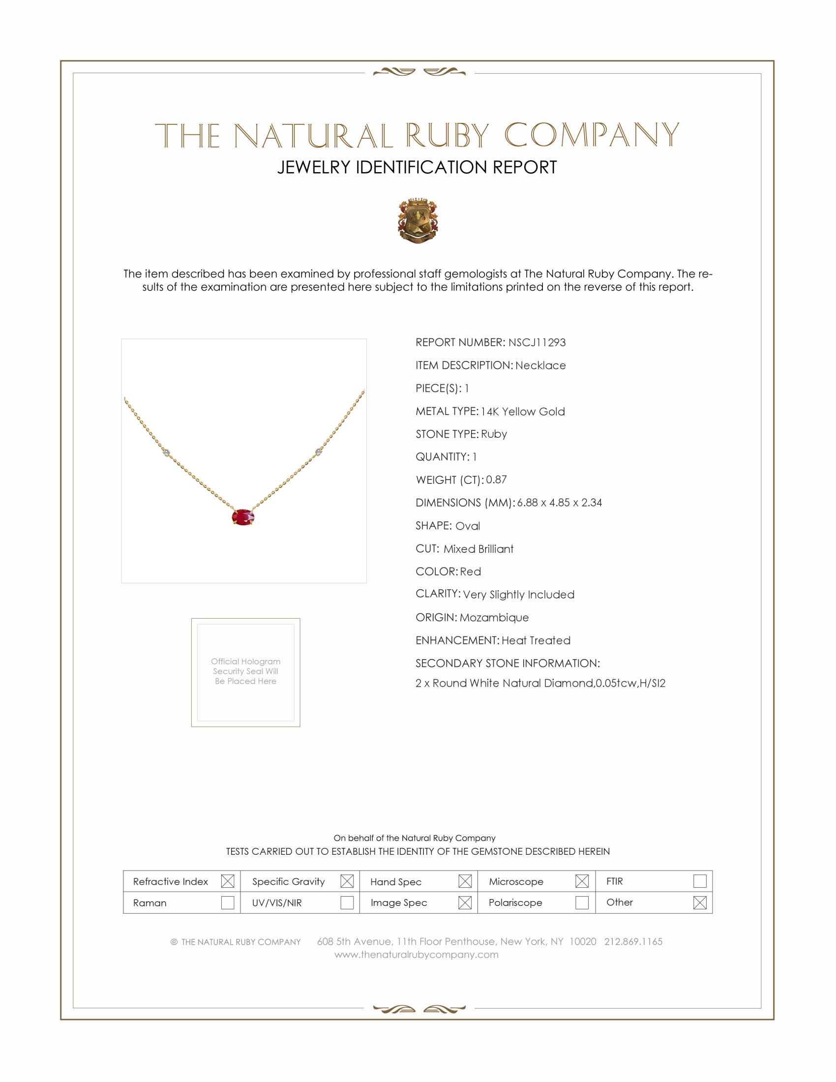 0.87 Ct. Ruby and Natural Diamond Accent Stones Necklace, 14K Yellow Gold