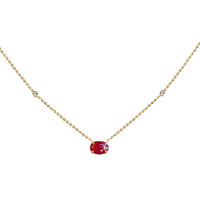 0.87 Ct. Ruby Natural Diamond Accent Stones Necklace, 14K Yellow Gold Image