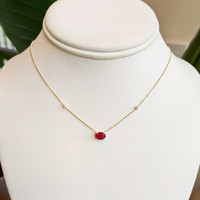 0.87 Ct. Ruby Natural Diamond Accent Stones Necklace, 14K Yellow Gold Image