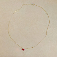 0.87 Ct. Ruby Natural Diamond Accent Stones Necklace, 14K Yellow Gold Image